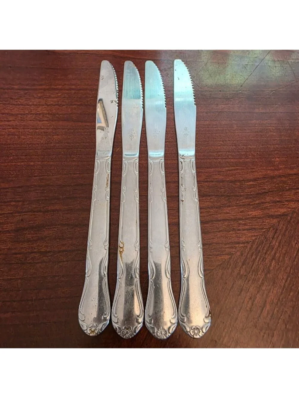 Set Of 4 Vintage Stainless Steel Serrated Knives Floral Handle Japan 8